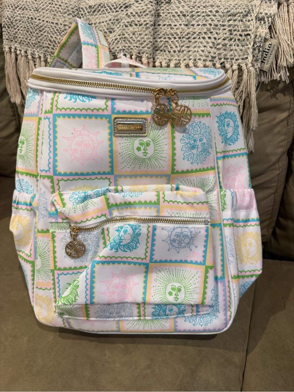 Lilly Pulitzer Pastel Sun & Moon Print Backpack in Mint, Pink, Blue and Yellow